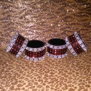 Napkin ring 4pc set red,silver custom-NEW